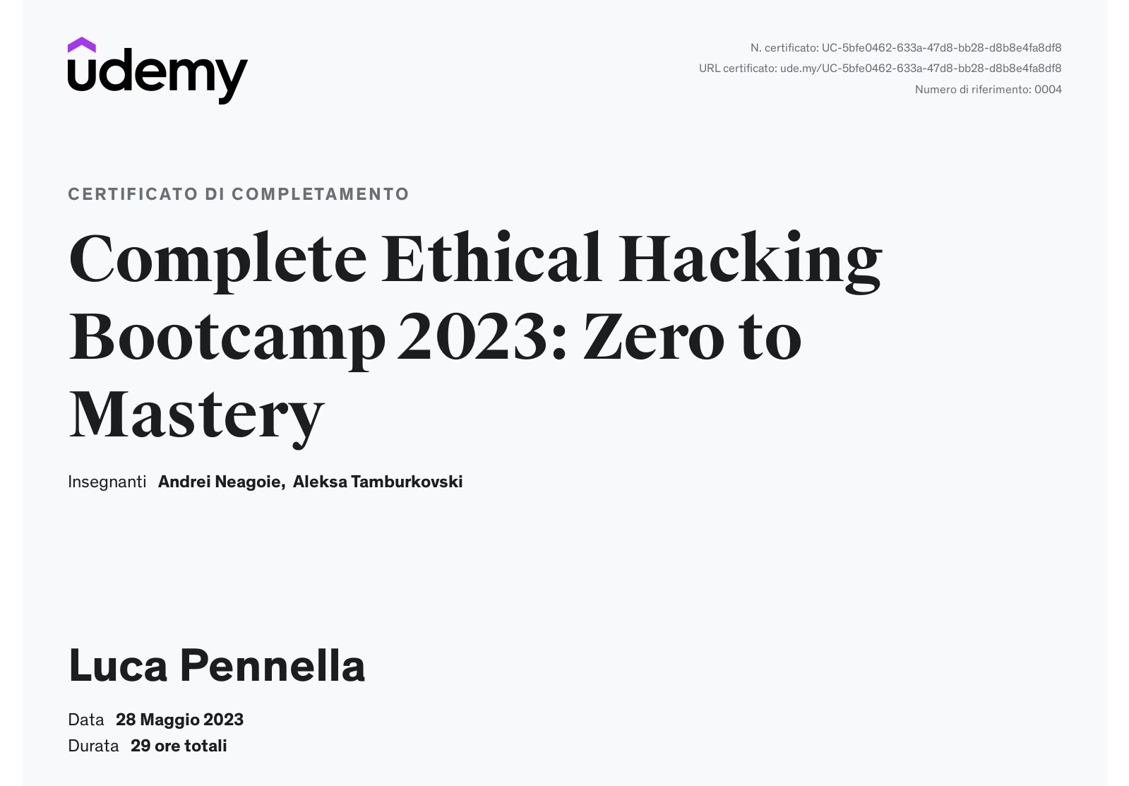 attestato Etical Hacking