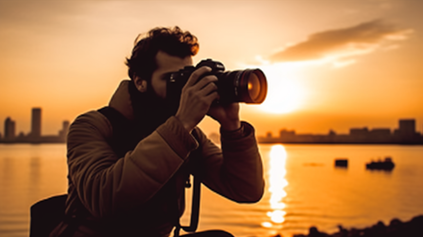 Ragazzo che fà foto al tramonto